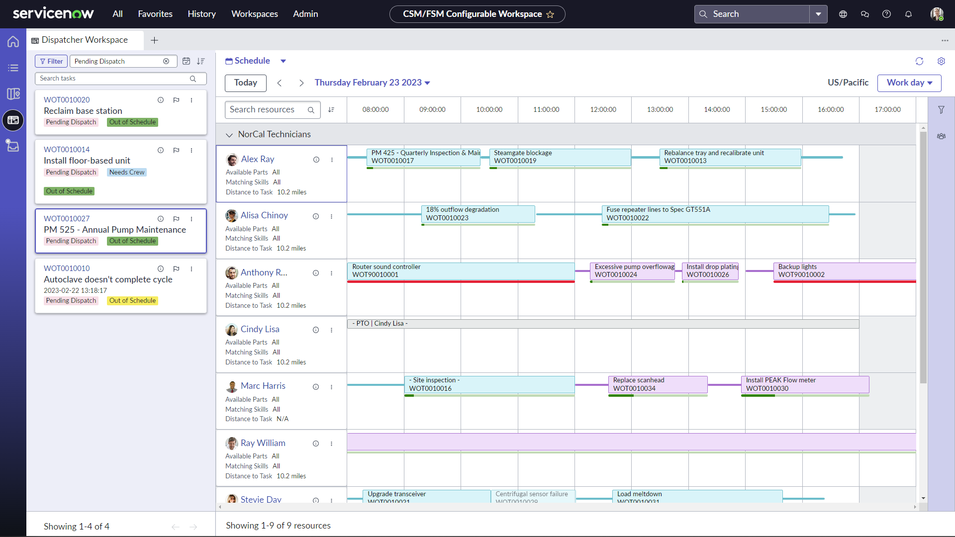 screenshot of ServiceNow Field Service Management